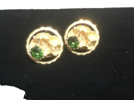 SHIELDS Signed Vintage Cufflinks Faceted Green Rhinestone Texture  Goldtone - £10.68 GBP