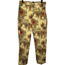 Cyle &amp; Chloe Elephant Palm Tree Print Chino Dress Pants Size 8 India Beige  - £27.46 GBP