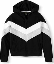 Athletic Works Girl&#39;s Colorblock Fleece Active Jacket (Black/White/Grey, XS 4-5) - £15.40 GBP