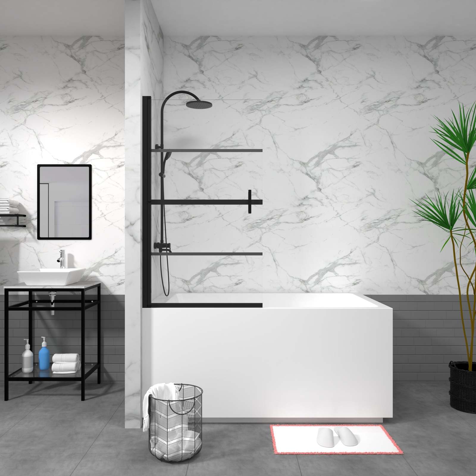 Goodyo 180° Pivot Shower Door Panel, Black - $185.99