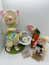 Set Of 3 Spring Easter ANNALEE Dolls Bunny Rabbits 1991-92 Carrot, Basket, Hat - £44.55 GBP