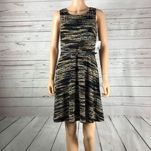 Jessica Howard Navy/Beige Patterned Sleeveless Belted Jersey Dress Nwt 10P - £10.26 GBP