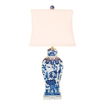 Chinese Blue and White Porcelain Temple Jar Bird Floral Motif Table Lamp 27.5&quot; - £313.49 GBP