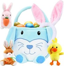 Plush Easter Bunny Basket with 3pcs Rabbits Duck Stuffed Keychains 1pcs Ears Hea - £32.08 GBP