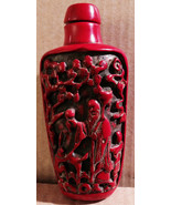 Antique Late 1800s Hand Carved Chinese Qing Dynasty Red Cinnabar Lacquer... - £346.56 GBP