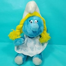 1981 The Smurfs Smurfette Dress Plush 10&quot; Stuffed Animal Peyo Wallace Korea Blue - £22.21 GBP