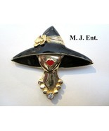 M.J. ENT (M J Enterprise) ENAMELED &amp; Rhinestone WOMAN BROOCH PIN VINTAGE... - $16.99