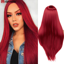 Red Long Straight Synthetic Wig Ombre Hair For Women Middle Part Hair - £39.11 GBP