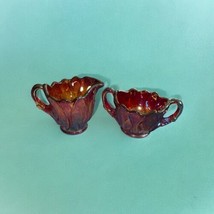 VTG Imperial Glass Carnival Ruby Red  Acanthus Leaf Pattern Sugar &amp; Crea... - £15.60 GBP