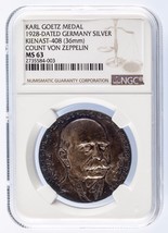 1928 Silver Karl Goetz Medal K #408 Count Von Zeppelin Graded by NGC as MS-63 - £415.45 GBP