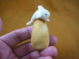TNE-DOL-178-A) White Dolphin Dolphins Tagua Nut Figurine Carving Vegetable Ivory - £14.91 GBP