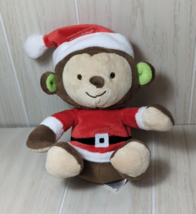 Fisher Price small brown Monkey Santa Hat outfit Christmas Plush Baby To... - $4.15