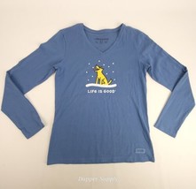 Life Is Good Womens XS Blue Long Sleeve Crusher T Shirt Dog In Snow - $16.73