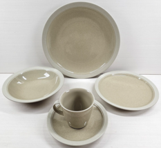 Mikasa Sand Piper 5 Pc Place Setting Plates Bowl Cup Saucer Stone Craft Dish Lot - £77.80 GBP