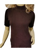 New Sadimara Brown Silk Knit Mock-Neck Short Sleeve Top Size Medium - $339.94 MXN
