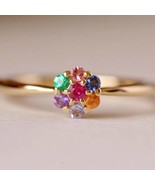 multi sapphire ring, multi gemstone  band, 14k gold plated rainbow sapphire ring - $55.00 - $165.00