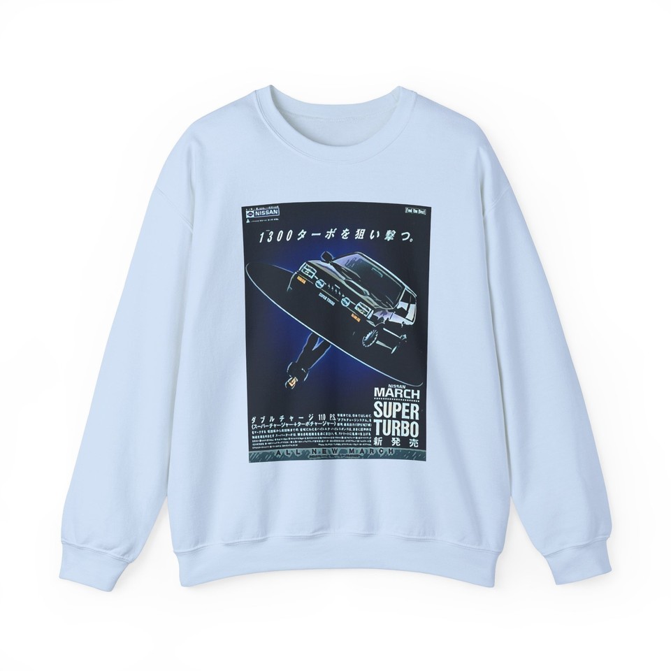 Nissan March Graphic Print Sweatshirt Long Sleeve Crewneck Retro Car Art... - $29.22+