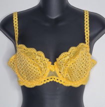 Simone Perele Womens Bra 34C Underwire Mesh Yellow Floral Lace 3378 - $32.99