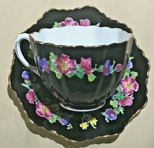 Paragon Tea Cup Black And White With Flowers And Gold Trim. (S-16) - £55.40 GBP