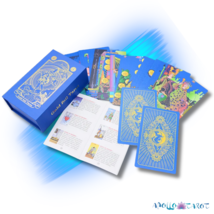 Electric Blue Gold Foil Tarot Card Deck, Waite Oracle Cards Gift Box &amp; Guidebook - £41.40 GBP