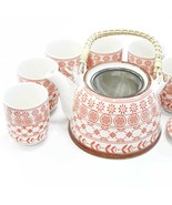 Amber Ceramic Herbal Teapot / Strainer / 6 Matching Cup Set - $45.06 CAD