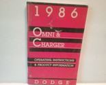 1986 Dodge Omni And Charger Owners Manual [Paperback] - £39.40 GBP