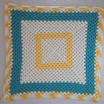 Vintage Hand Crocheted Knit Soft Pastel Multicolored Baby Blanket 31x32 Square  - $14.52