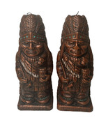 Vintage Set of 2 Carved Wood Look American Indian Candle Statues Brown 1... - €30,17 EUR