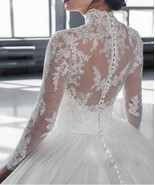 Unique Long Sleeves High Neck White Wedding Dresses with Appliques - £208.46 GBP