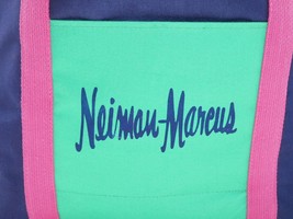 Vintage Neiman Marcus Tote Bag Blue Mint Pink Color Block Canvas 80&#39;s Taiwan - £23.97 GBP