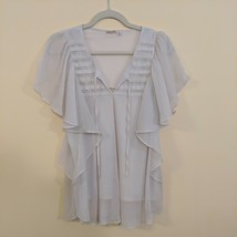 Cute Mudd White Plunging V-Neck Tie Short Sleeve Boho Tunic Size L EUC - £14.93 GBP