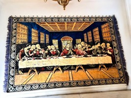 Vintage Large The Last Supper Tapestry With Metal Hanging rings 48&quot;x72&quot;&#39; - £78.15 GBP