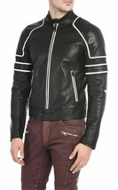 Stylish Men&#39;s Real Soft Lambskin Leather Jacket Handmade Black Motorcycle Biker - £81.79 GBP