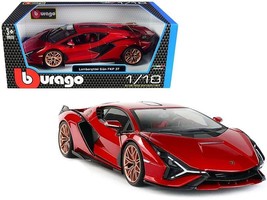 Lamborghini Sian FKP 37 Red with Copper Wheels 1/18 Diecast Model Car by... - £59.73 GBP