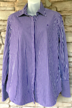 Lauren Ralph Lauren Shirt Women LARGE Purple Wht Stripe Button Up LRL Grn Label - £30.27 GBP