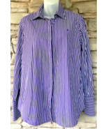 Lauren Ralph Lauren Shirt Women LARGE Purple Wht Stripe Button Up LRL Gr... - £29.83 GBP