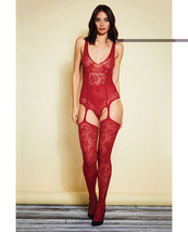 Mas Vino Lace Bodystocking Burgundy O/S - £23.09 GBP