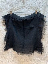 Vintage Women&#39;s Scarf Solid Black With Fringes - £7.61 GBP