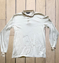 Retro Cool: Dee Cee Men&#39;s Long Sleeve Snap Polo Shirt Sz L Cream USA 90&#39;s Y2K - £10.67 GBP