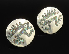 MEXICO 925 Silver - Vintage Inlaid Abalone Reptile Screw Back Earrings -... - £54.08 GBP