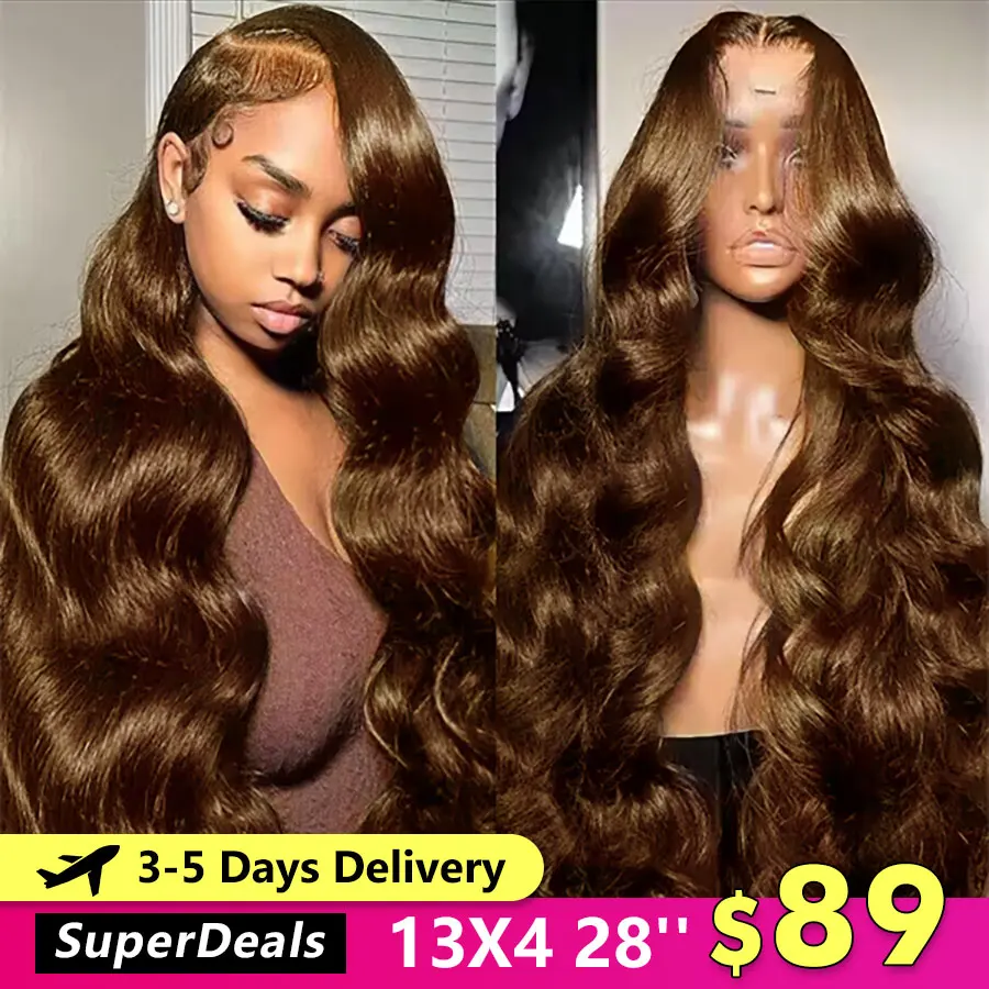 32 Inch Chocolate Brown Lace Front Wigs Body Wave Brown Lace Front Human Hair - £188.38 GBP