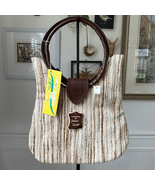NWT NOS Vintage Sears Natural Shop Textile Leather Purse Neutrals - $32.40