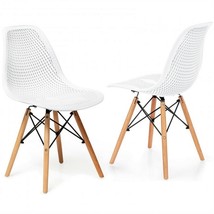 2 Pcs Modern Plastic Hollow Chair Set with Wood Leg-White - £86.83 GBP