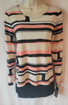 NWT Alfani Striped Top – Peach, Ivory &amp; Black – MSRP $59.50 - $29.99