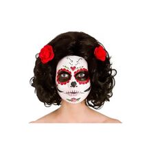 Day of the Dead Senorita Wig Black with Red Roses Dia de los Muertos - $20.41