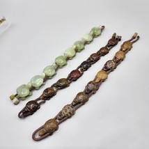 Stone Turtle 10&quot; Prayer Bracelet Set Hand Carved Beads Brown Green Lot of 3 - £114.15 GBP