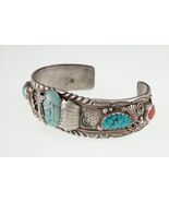 Vintage Kenny Jack Navajo Turquoise &amp; Coral Sterling Silver Cuff Bracele... - €417,22 EUR