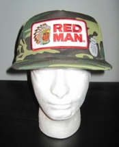 Vintage 1980s REDMAN Red Man Chewing Tobacco Camo Camouflage Trucker Patch Hat C - £78.18 GBP
