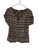 Women’s Vanity Brown Floral Lace Short Sleeve Blouse Shirt Top Sz M - £24.94 GBP