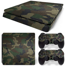 For PS4 Slim Console &amp; 2 Controllers Green Camo Decal Vinyl Skin Wrap - £11.00 GBP